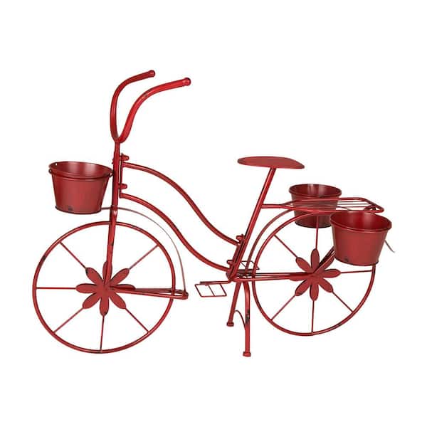 Glitzhome 25.98 in. H Metal Red Bicycle Planter (KD)