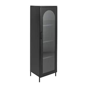 Solstice Matte Black 56.7 in. Tall Storage Accent Cabinet with 3 Adjustable Shelves and Arched Glass Door