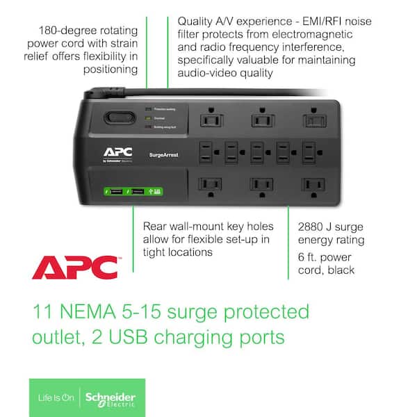 APC Apc 11-outlet Surgearrest Surge Protector With 2 Usb Charging Ports 