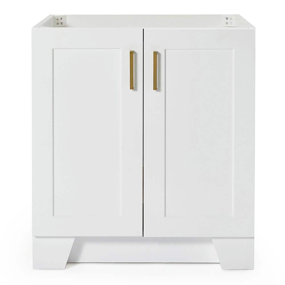 Taylor 30" White Freestanding Vanity Cabinet with Brass Hardware
