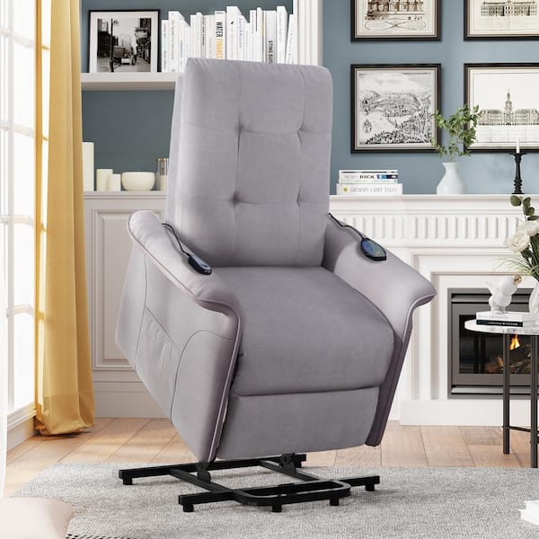 Qualler Light Gray Polyester Power Lift Recliner Chair with Adjustable Massage