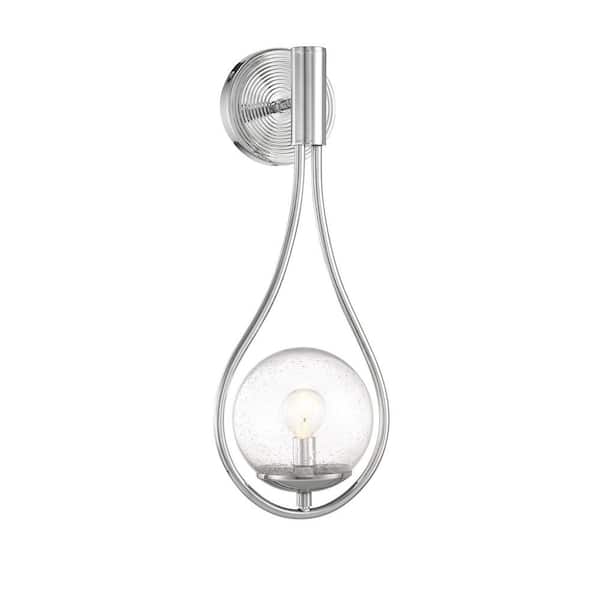 Savoy House Encino 1-Light Polished Chrome Wall Sconce with Clear Seeded Glass Orb Shade