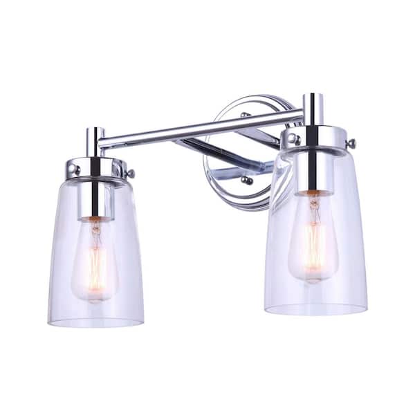 CANARM Rory 14 in. 2-Light Chrome Vanity Light with Clear Glass Shade