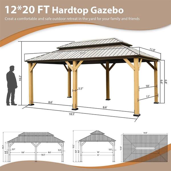 Mondawe 12 ft. x 20 ft. Outdoor Cedar Wood Frame Hardtop
