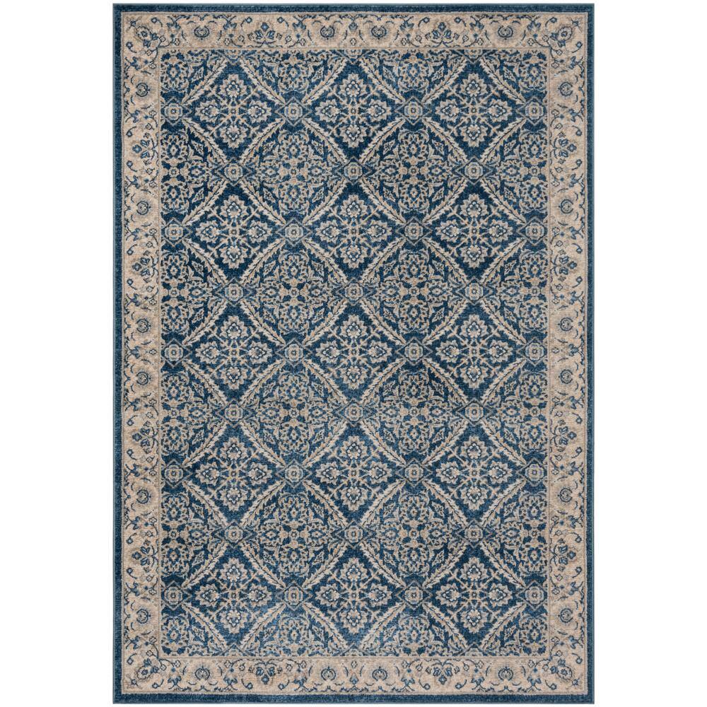 Navy and Cream Synthetic Bohemian Area Rug with Border Embellishment