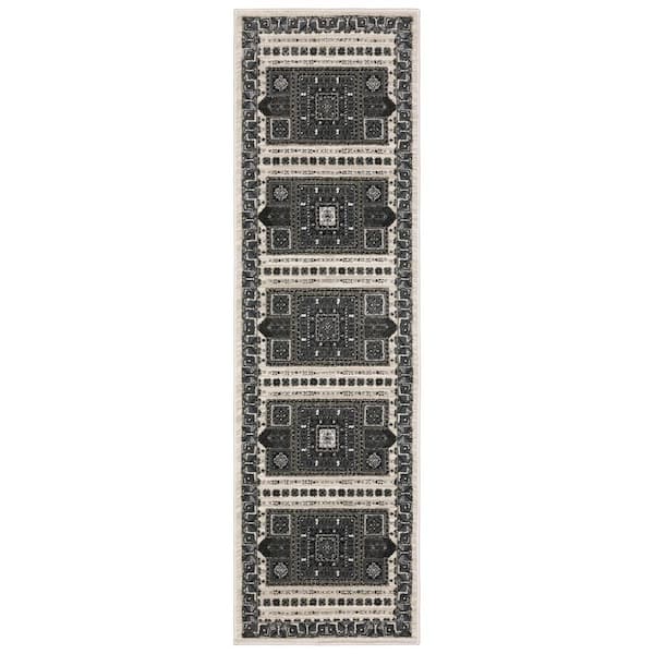 Rayder Gray/Blue 2 ft. x 8 ft. Moroccan Geometric Polypropylene/Polyester Indoor Runner Area Rug