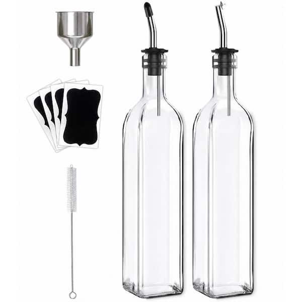 500 ml Clear Glass Oil and Vinegar Dispenser Set with 2 Stainless Steel Pourers, 4 Labels
