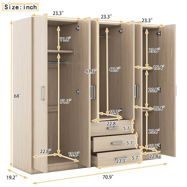 Harper & Bright Designs Brown Wood 70.9 in. 6-Door Wardrobe Harper & Bright Designs Brown Wood 70.9 in. 6-Door Wardrobe