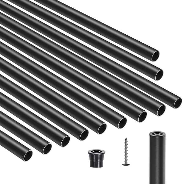 SVOPES 26-In. Aluminum Stair Balusters, 51-Pack, 3/4-In. Waterproof Round Spindles with Rail Caps & Screws for Stairs, Black