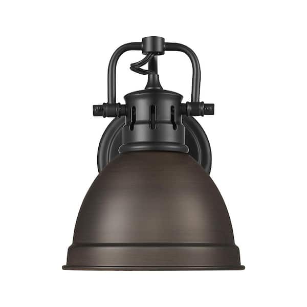 Duncan 8.25 in. 1-Light Matte Black Vanity Light with Bronze Shade