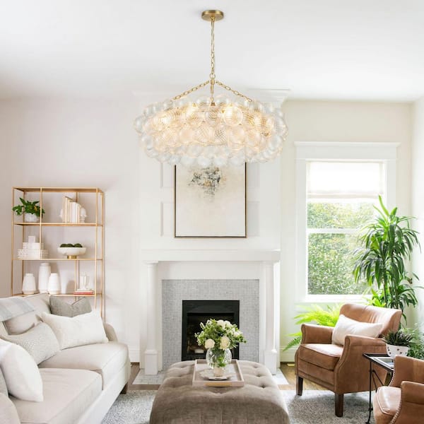 8-Light Brass Bubble Globe Swirled Glass Chandelier Modern Cluster Hanging Pendant Light Fixture for Living Room