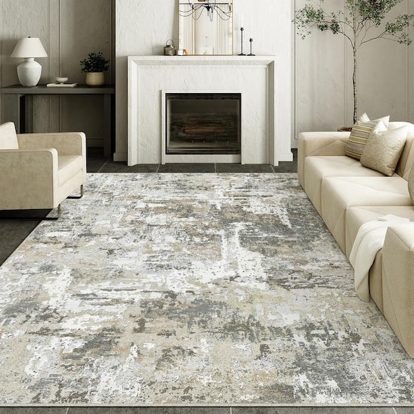 Polaris Brown 9 ft. x 12 ft. Washable Modern Abstract Area Rug