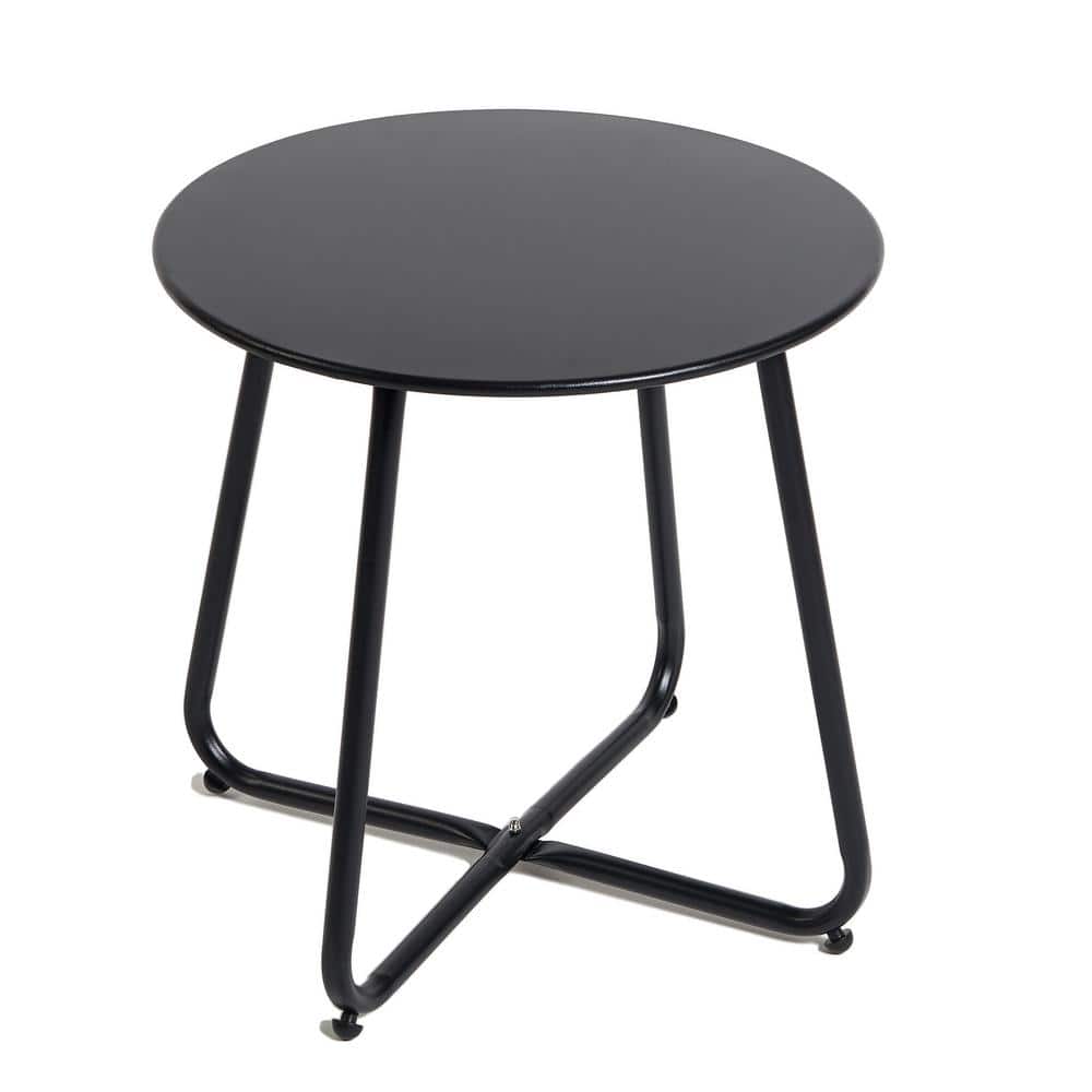 Black Round Steel Patio Side Table with Adjustable Feet
