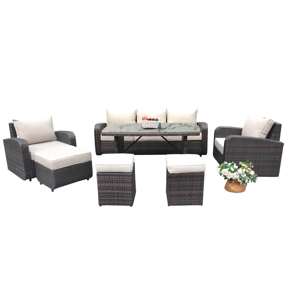 DIRECT WICKER Jessica 7-Piece Wicker Patio Conversation Set With Beige ...