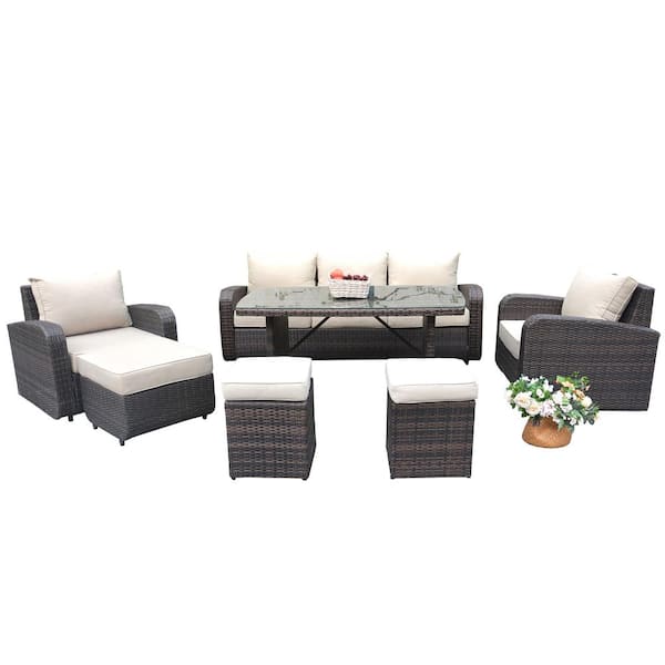 DIRECT WICKER Jessica 7Piece Wicker Patio Conversation Set with Beige