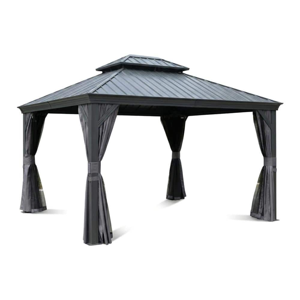 11 ft. x 13 ft. Gray Metal Outdoor Gazebo with Double Roof, Curtain and Netting for Patio Deck Backyard price history on PriceWatchPro
