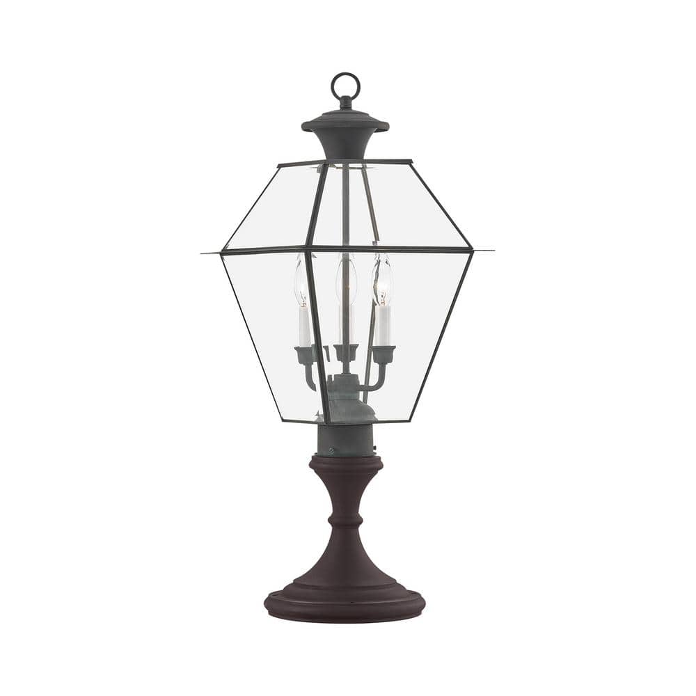 Charcoal Solid Brass 3-Light Outdoor Post Lantern