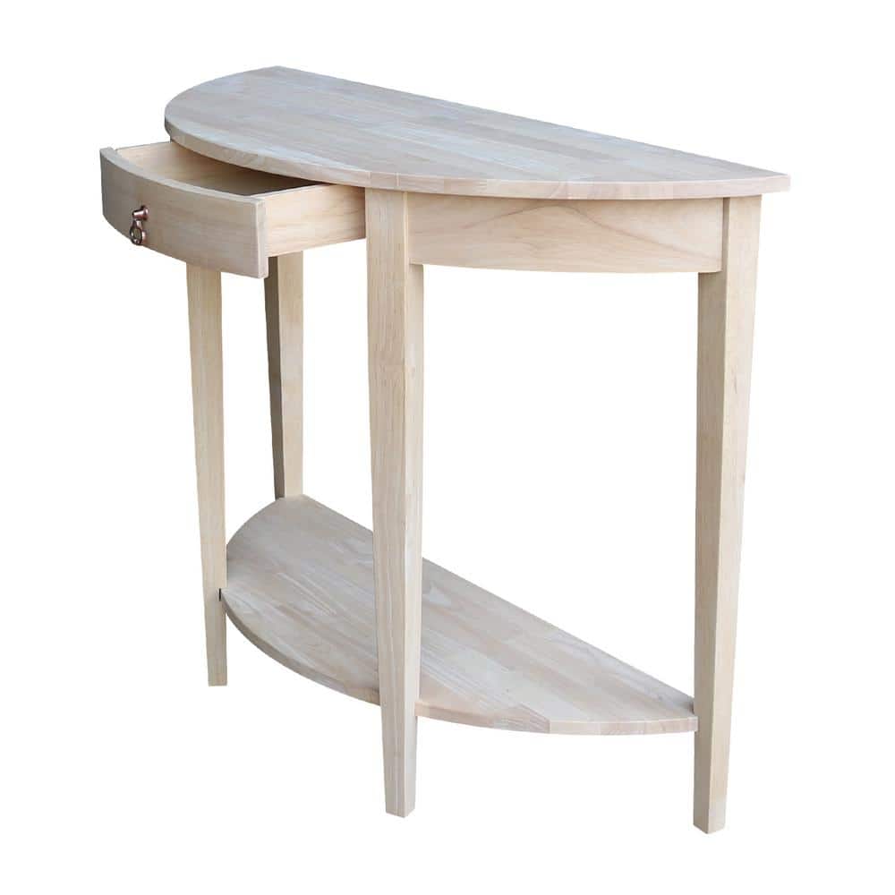 Elegant Unfinished Solid Wood Demilune Console Table with Storage