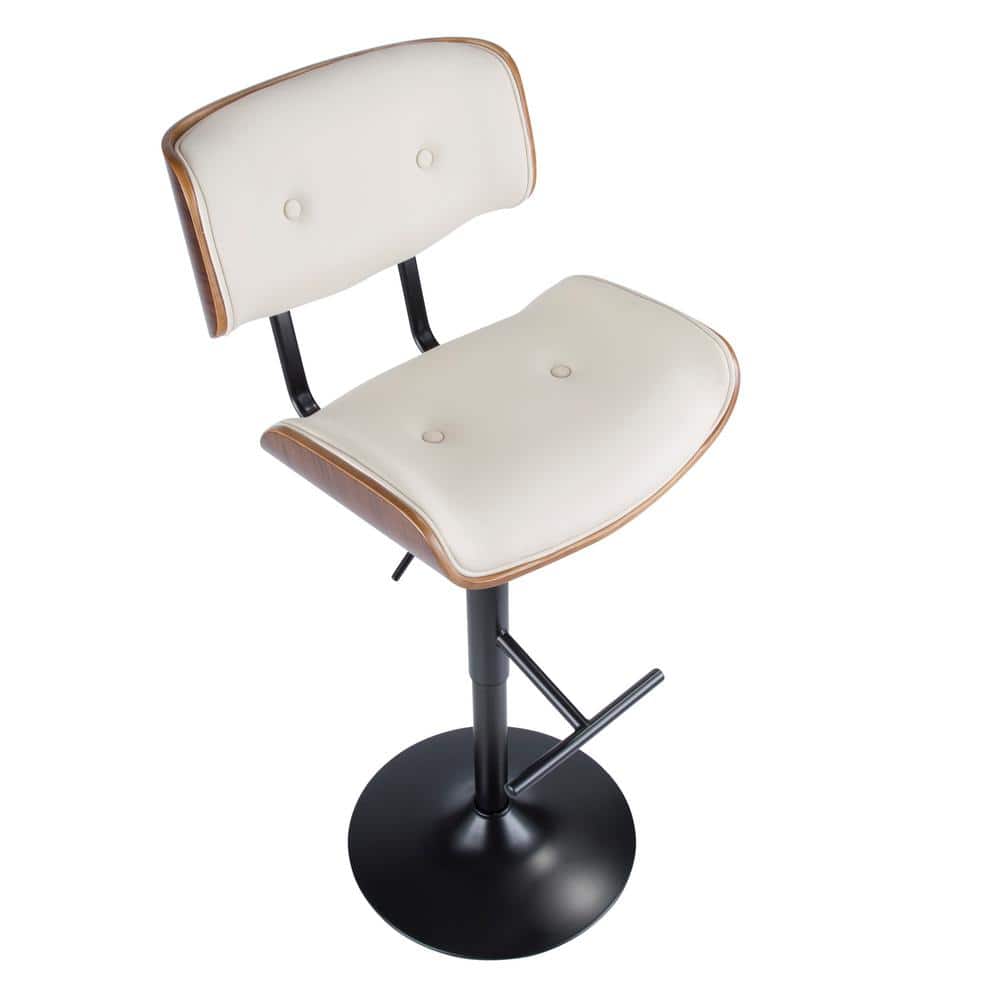 Contemporary Cream Faux Leather & Walnut Adjustable Swivel Chair