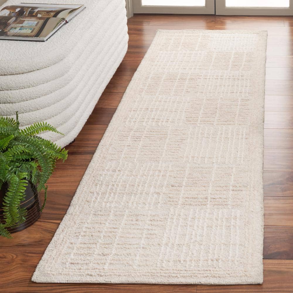 Abstract 2 ft. x 7 ft. Light Brown/Ivory Checkered Unitone Runner Rug price history on PriceWatchPro