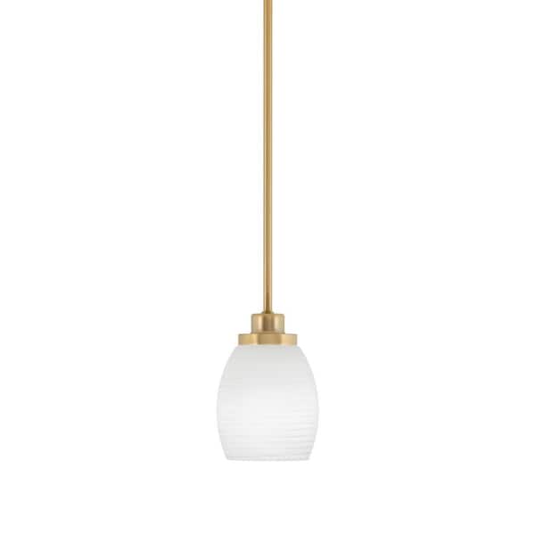 Unbranded Monroe 100-Watt 1-Light Brass Shaded Pendant Light Mini Pendant with White Linen Glass Shade, No bulb included
