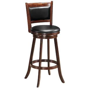 42 in. Rotatable Swivel Wood Bar Stool with Leather Padded Seat and Backrest