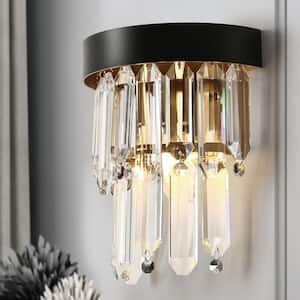 Phesonlaxy 1-Light Black and Plating Brass Wall Sconce with Crystal Accents