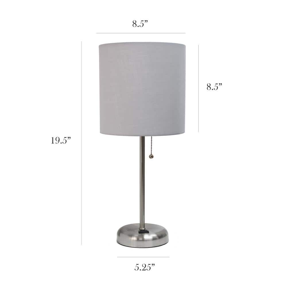 19.5" Gray Brushed Steel Stick Table Lamp with Charging Outlet