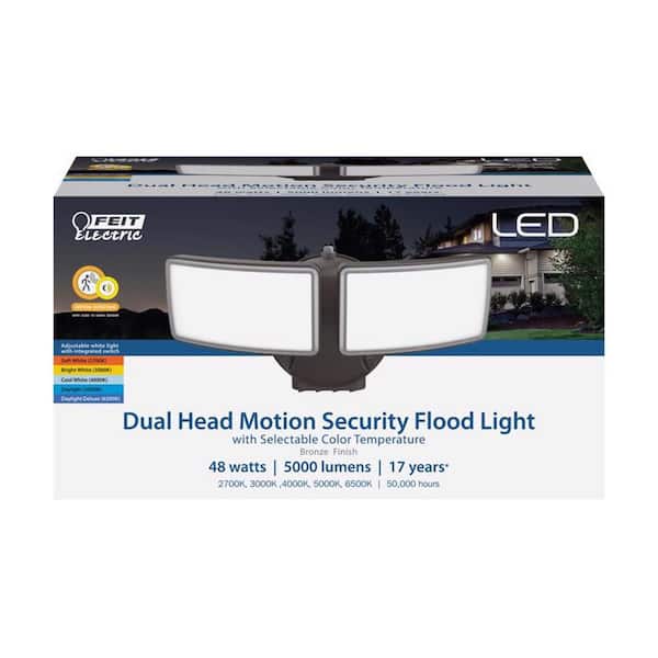 Feit 48-Watt 5000 Lumens Motion-Sensing Hardwired LED Bronze Security Flood Light
