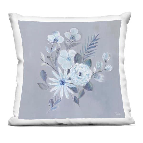 Blue Toned Floral Bunch Grey Abstract Polyester 18 in. x 18 in. Throw Pillow