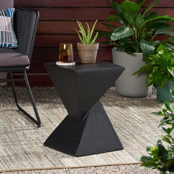 Harper & Bright Designs Black Twisted Hourglass Structure Lightweight Concrete Modern Outdoor Side Table, No Assembly Required