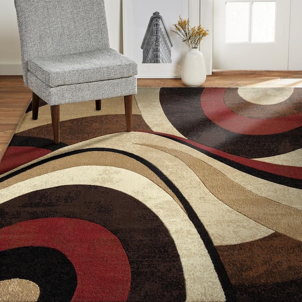 Tribeca Slade Brown/Red 4 ft. x 5 ft. Abstract Area Rug