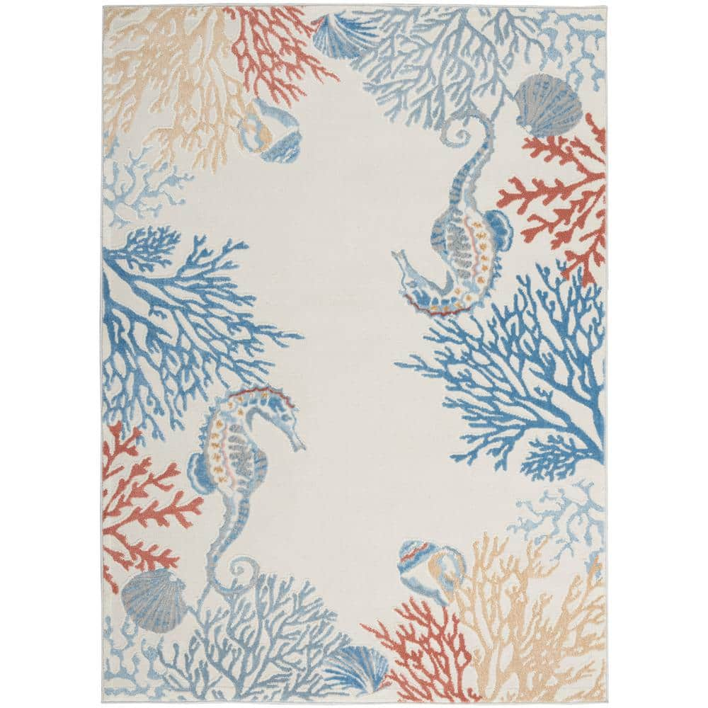 Nourison Seaside Ivory/Multi 5 ft. x 7 ft. Nature-Inspired Contemporary ...