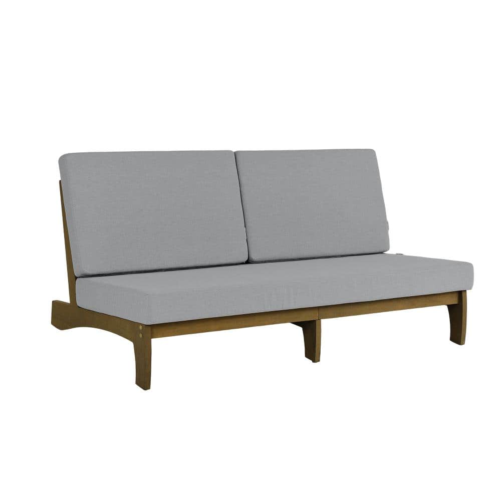 Teak Color Solid Wood Frame 3-Seater Outdoor Sofa with Gray Cushions price history on PriceWatchPro
