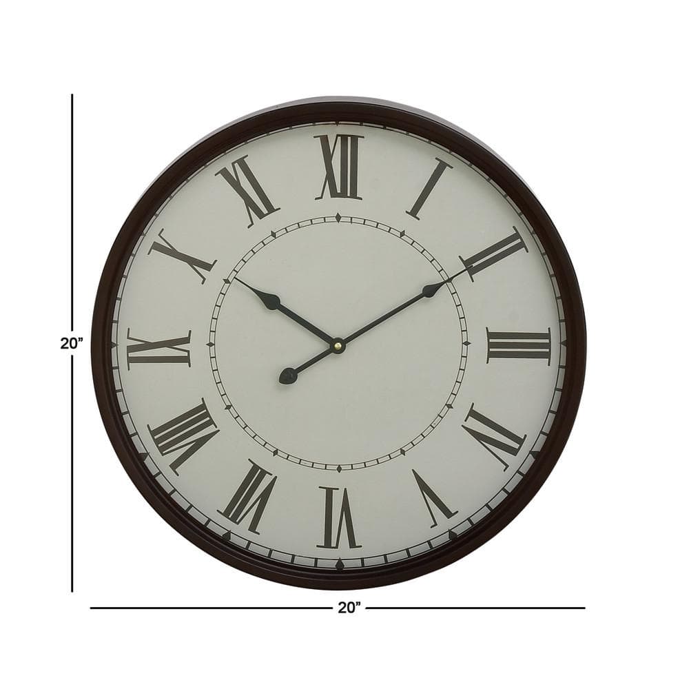 20" White and Brown Metal Round Wall Clock