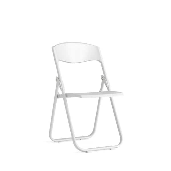 White Hercules Series Plastic Folding Event Chair with Ganging Brackets, Folding Chair with Textured Seat