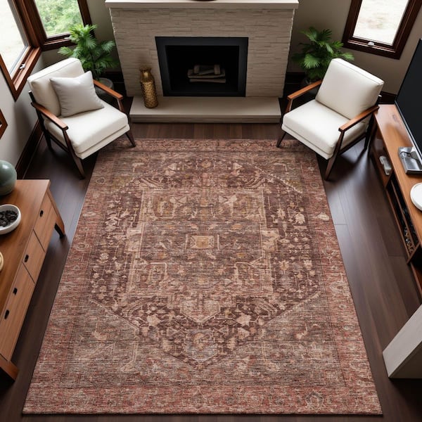 Mayfield Premium Machine Washable Abstract AMF1240 Burgundy 9 ft. x 12 ft. Area Rug