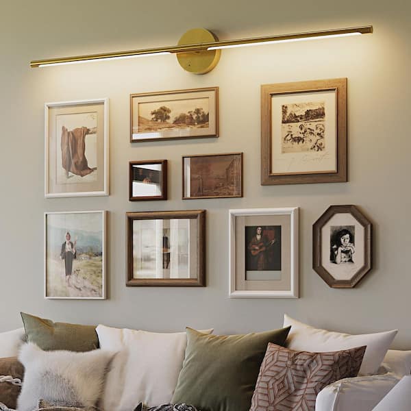 40 in. Brushed Gold Rechargeable Battery Operated Wall Sconce (Set of 2) 360° Rotatable LED Wall Light with Remote