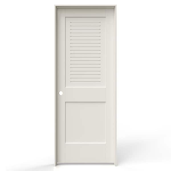 30 in. x 80 in. 2 Panel Right-Handed Primed MDF Wood Single Prehung Interior Door Upper Modern Ventilated Panel Louver