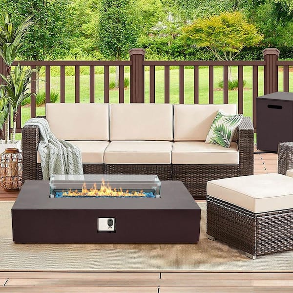 56 in. 50.000 BTU Iron Propane Outdoor Fire Pit Table with Tank Table and Glass Wind Guard