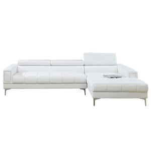 117 in. Square Arm 2-Piece Leather L-Shaped Sectional Sofa in White with Chaise