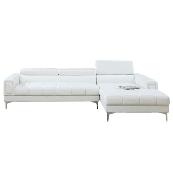 SIMPLE RELAX 117 in. Square Arm 2-Piece Leather L-Shaped Sectional Sofa in White with Chaise