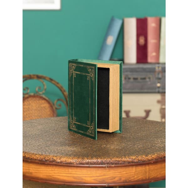 Vintiquewise Green Decorative Wooden Vintage Book Shaped Trinket Storage Box