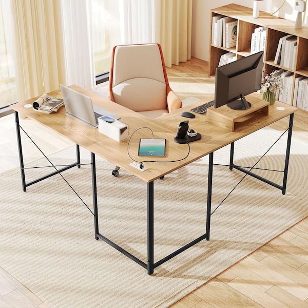 Gymax 95 in. L-Shaped Reversible Computer Desk 2-Person Long Table