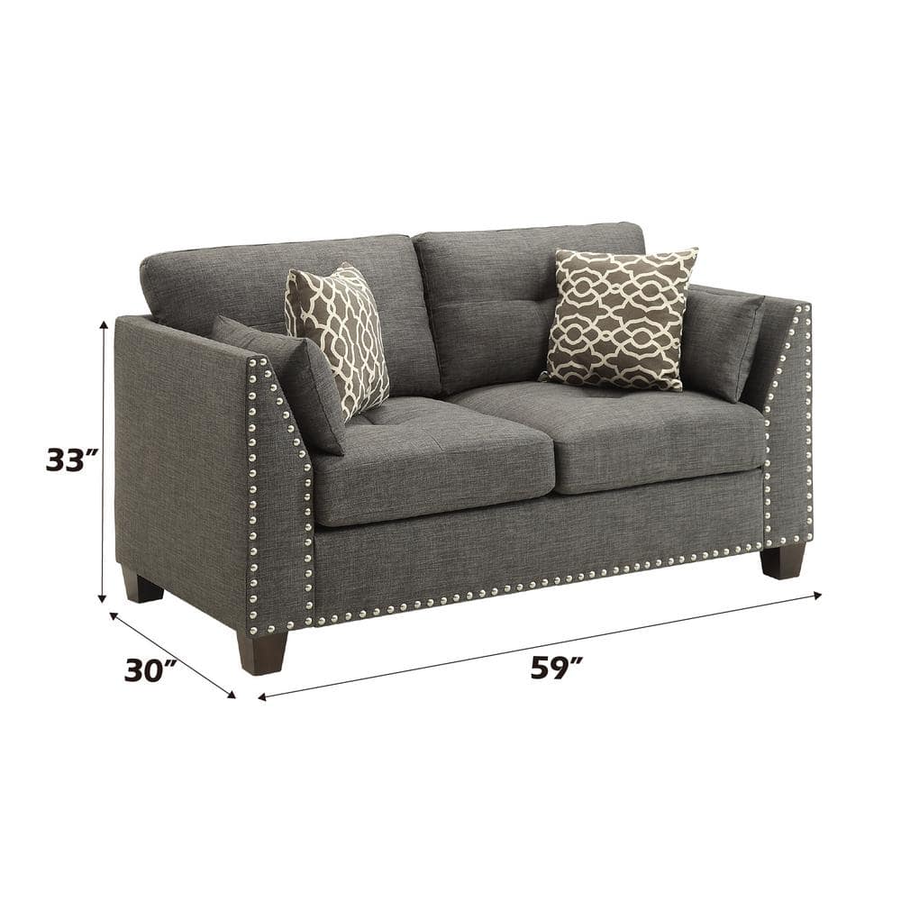 Laurissa 58" Gray Linen Tufted Loveseat with Nailhead Trim