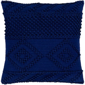 Aiolos Navy Striped Textured Down Standard 22 in. x 22 in. Throw Pillow