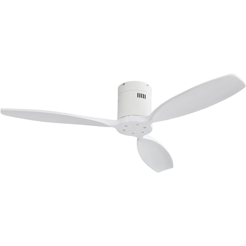 Sofucor 52 in. Indoor/Outdoor Flush Mount White Ceiling Fan Without