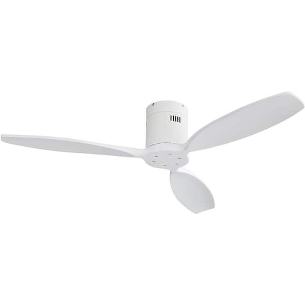 52 in. Indoor/Outdoor Flush Mount White Ceiling Fan Without Light, Remote Control and 6 Speed Reversible DC Motor