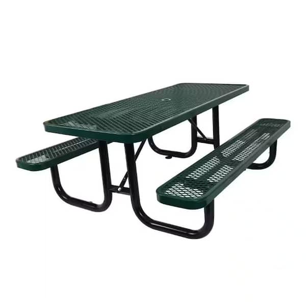 Sudzendf 6 ft. Green Rectangle Carbon Steel Picnic Table Seats 6 People with Umbrella Hole