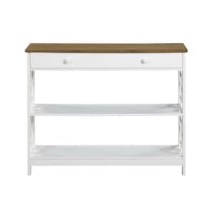 Town Square 39.5 in. L Driftwood and White 31.5 in. H Rectangular Wood Console Table with 2-Shelves